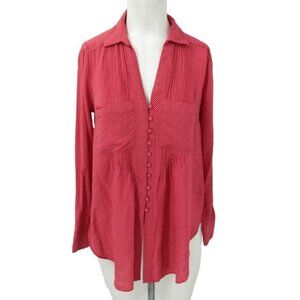 Maeve Anthropologie Red Polka Dot Blouse Size S High Low Pleats Pocket Shirt